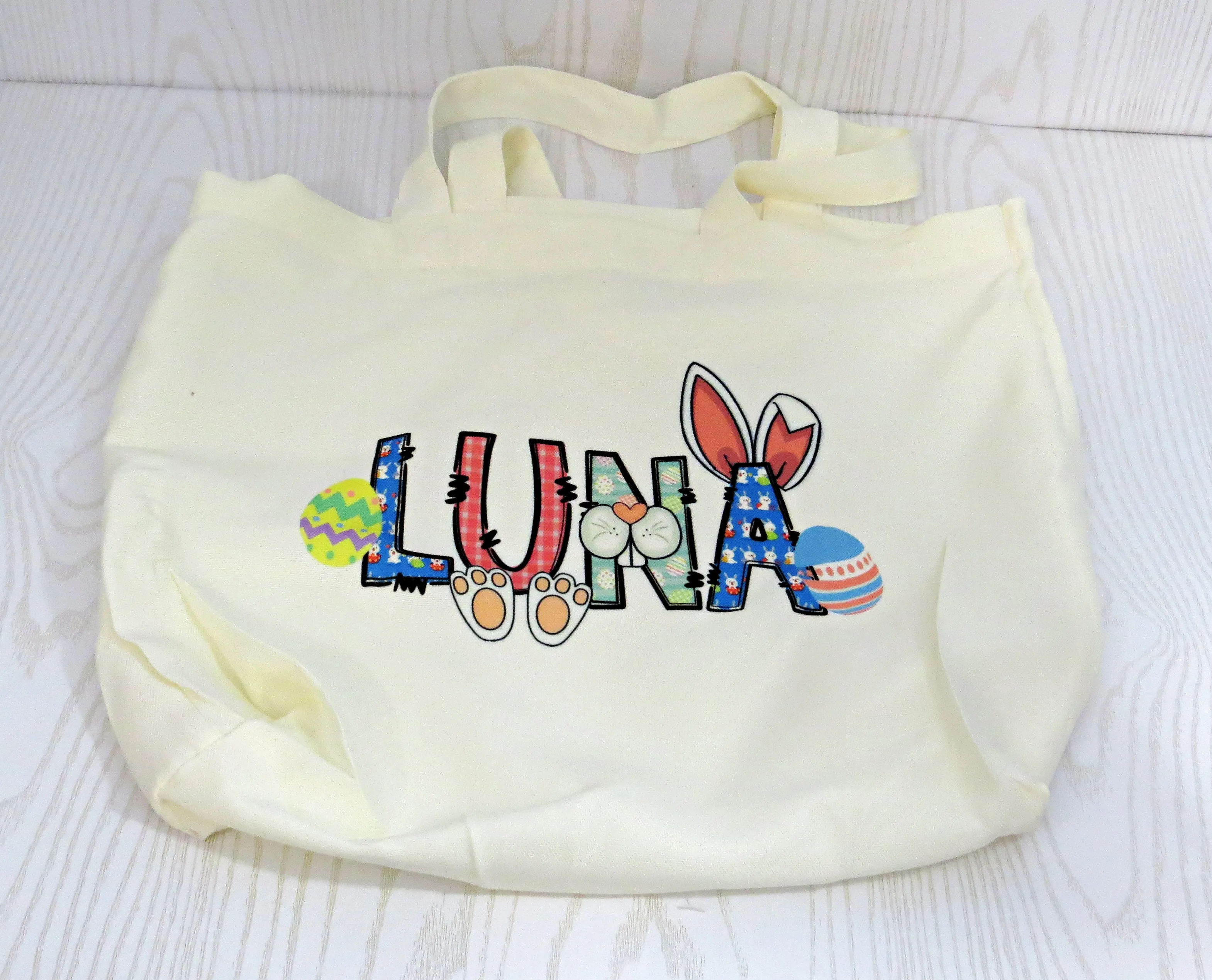 Easter Candy Tote for Candy - Personalized Easter Egg Hunting Bag with Handles - Reusable Custom Basket