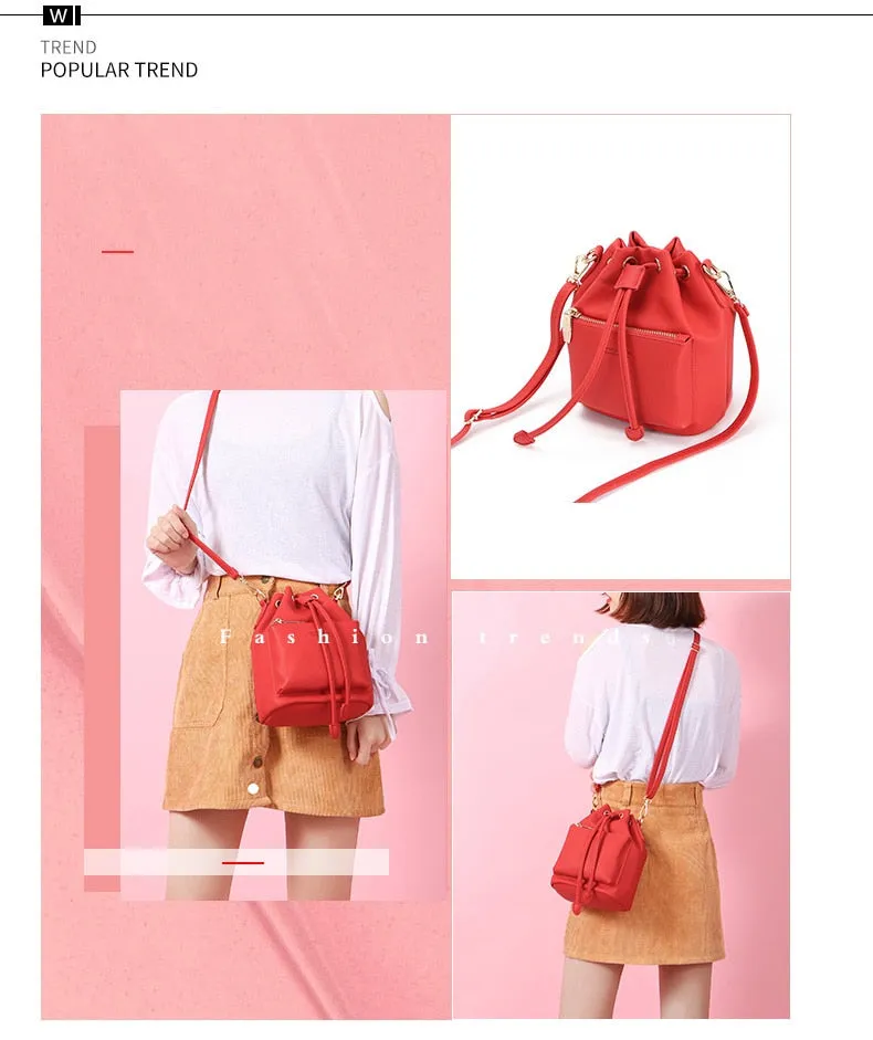 Fashion Bucket Shoulder Bag Women Drawstring Crossbody