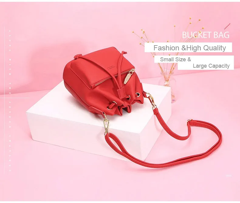 Fashion Bucket Shoulder Bag Women Drawstring Crossbody