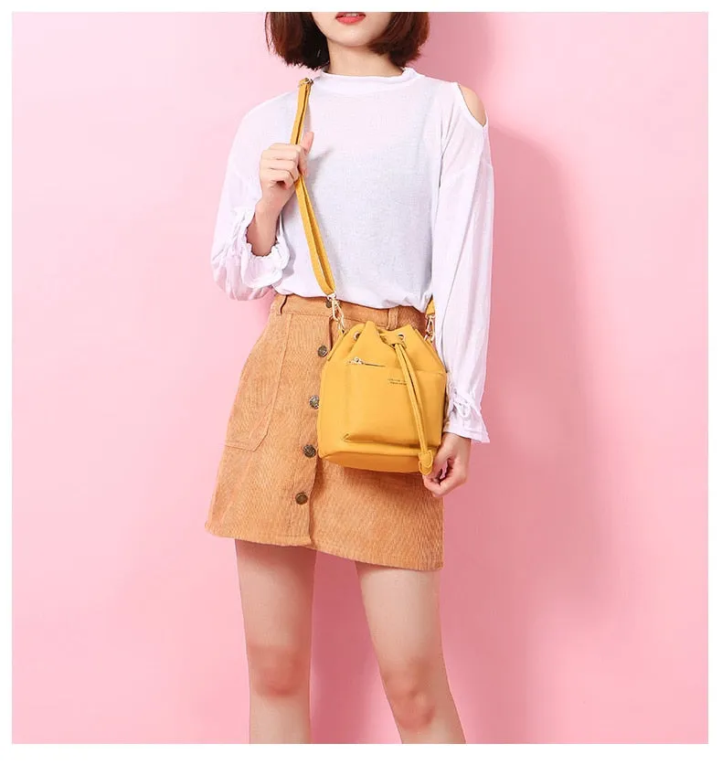 Fashion Bucket Shoulder Bag Women Drawstring Crossbody