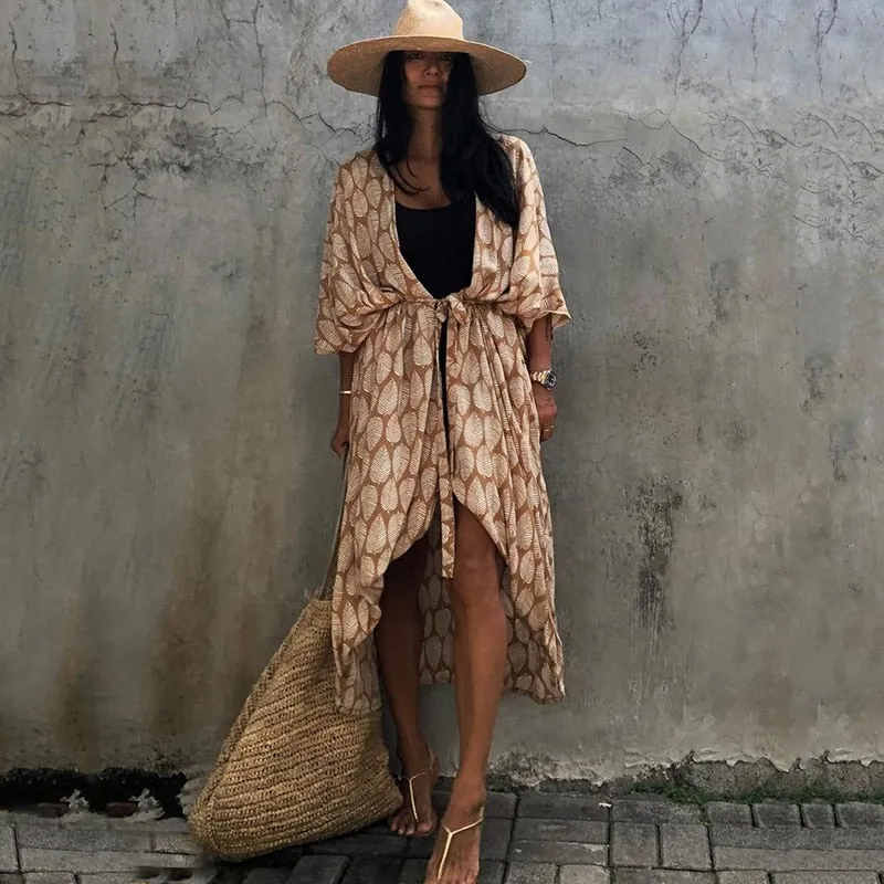 Fashionkova  Sexy Bikini Cover-Ups Women 2022 Summer Beach Pareo Stripes Loose Kimono Swimsuit Dress Beachwear Boho Bathing Suit Cover Up