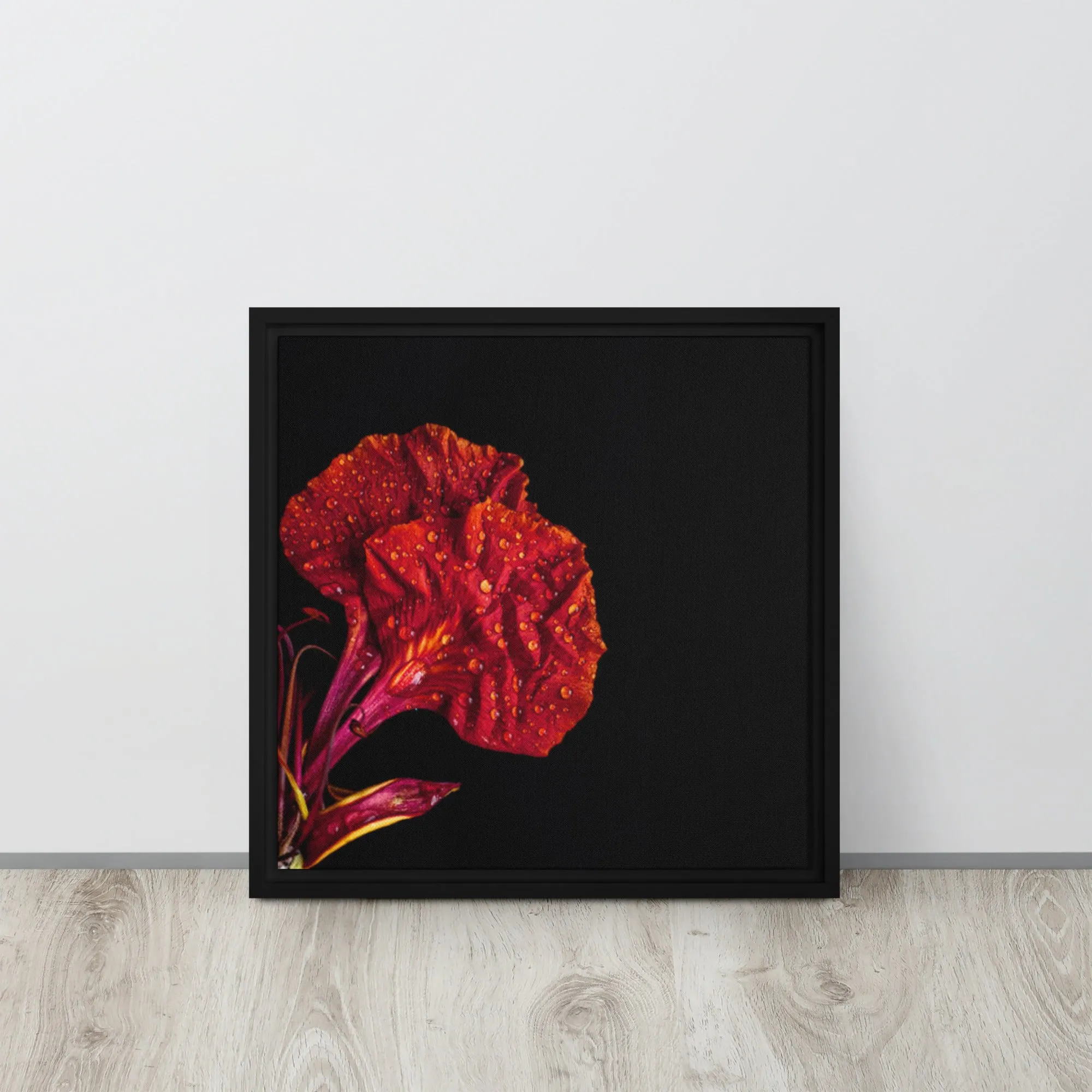 Floral Petals Red Framed Canvas Print