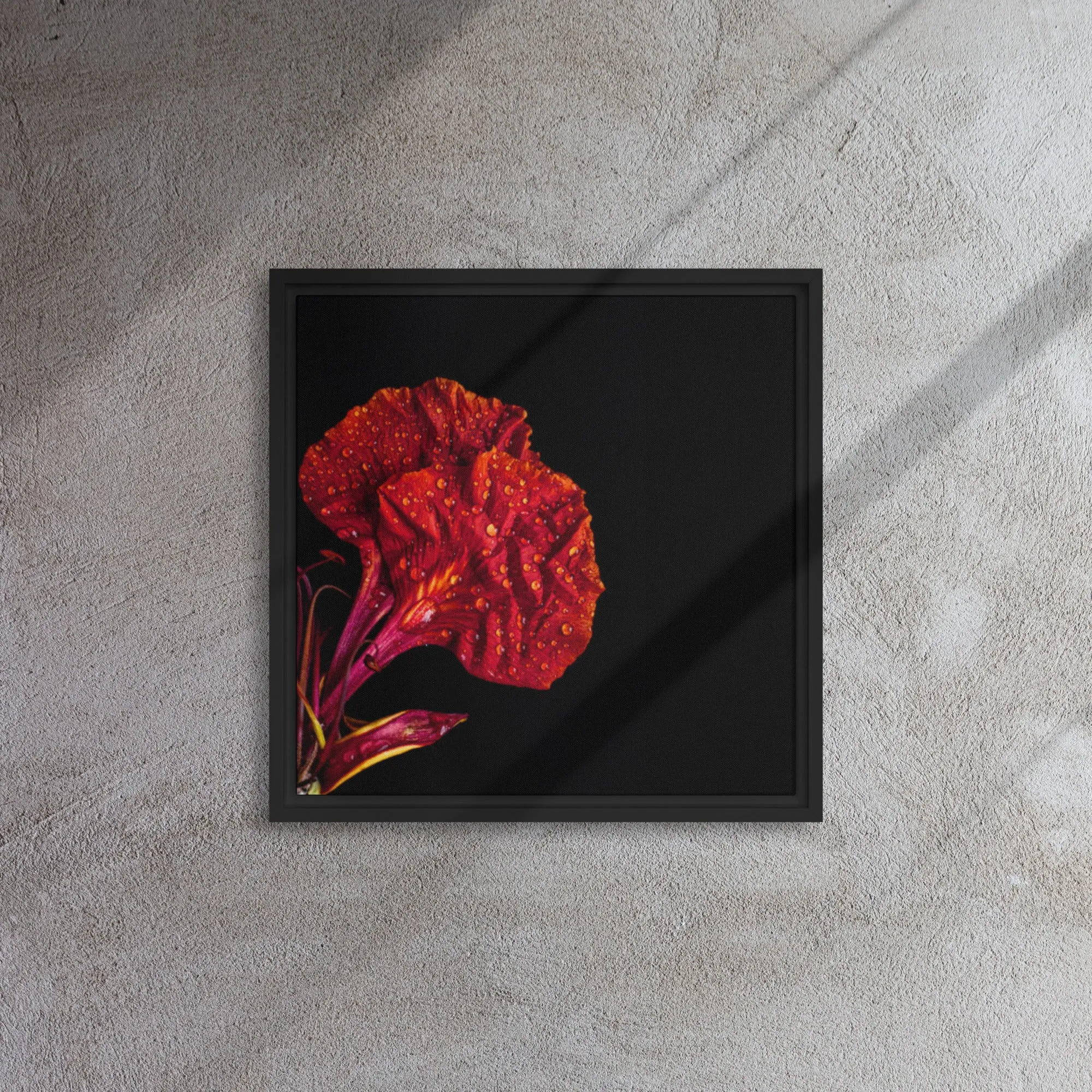 Floral Petals Red Framed Canvas Print