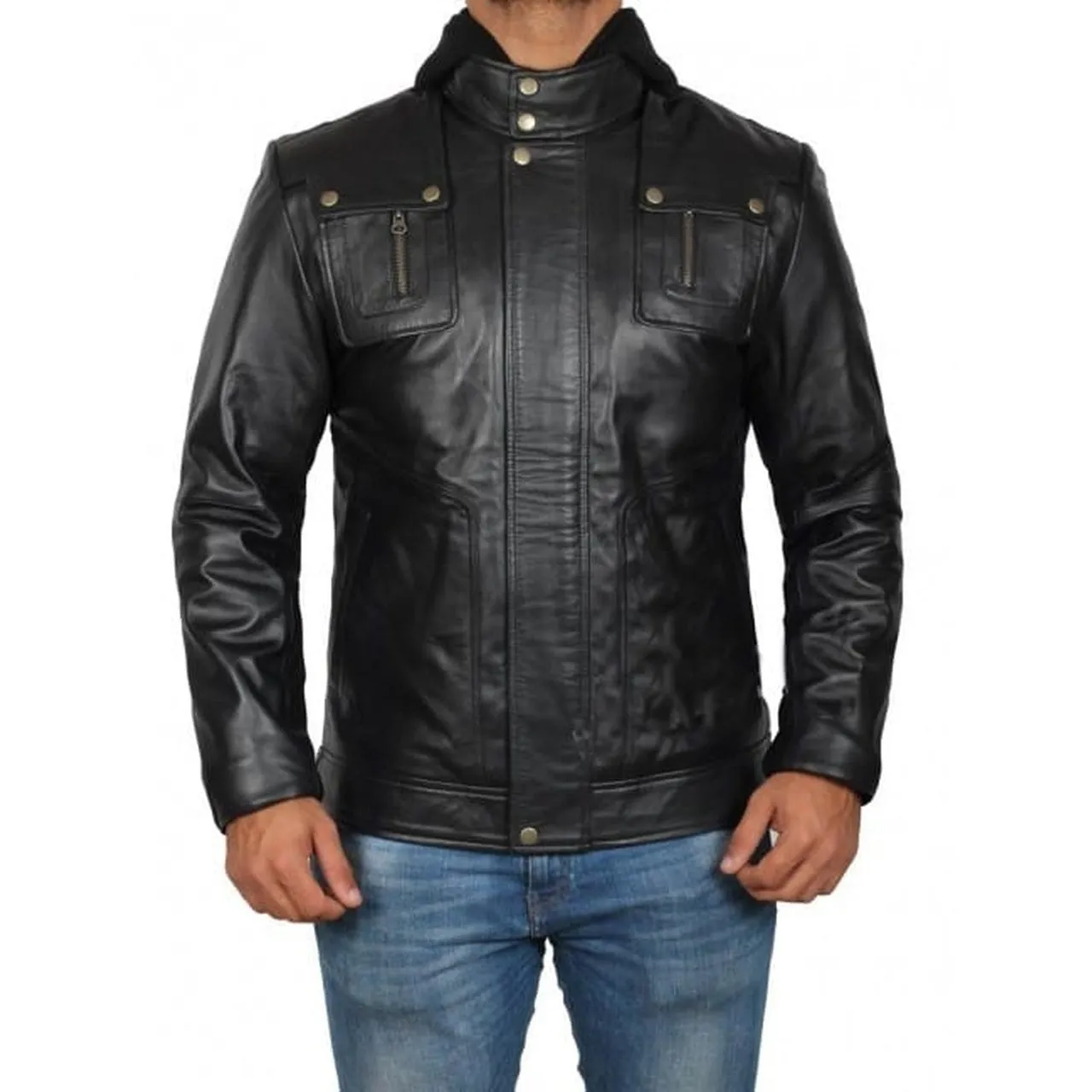 Genuine Leather Jacket With Hoodie