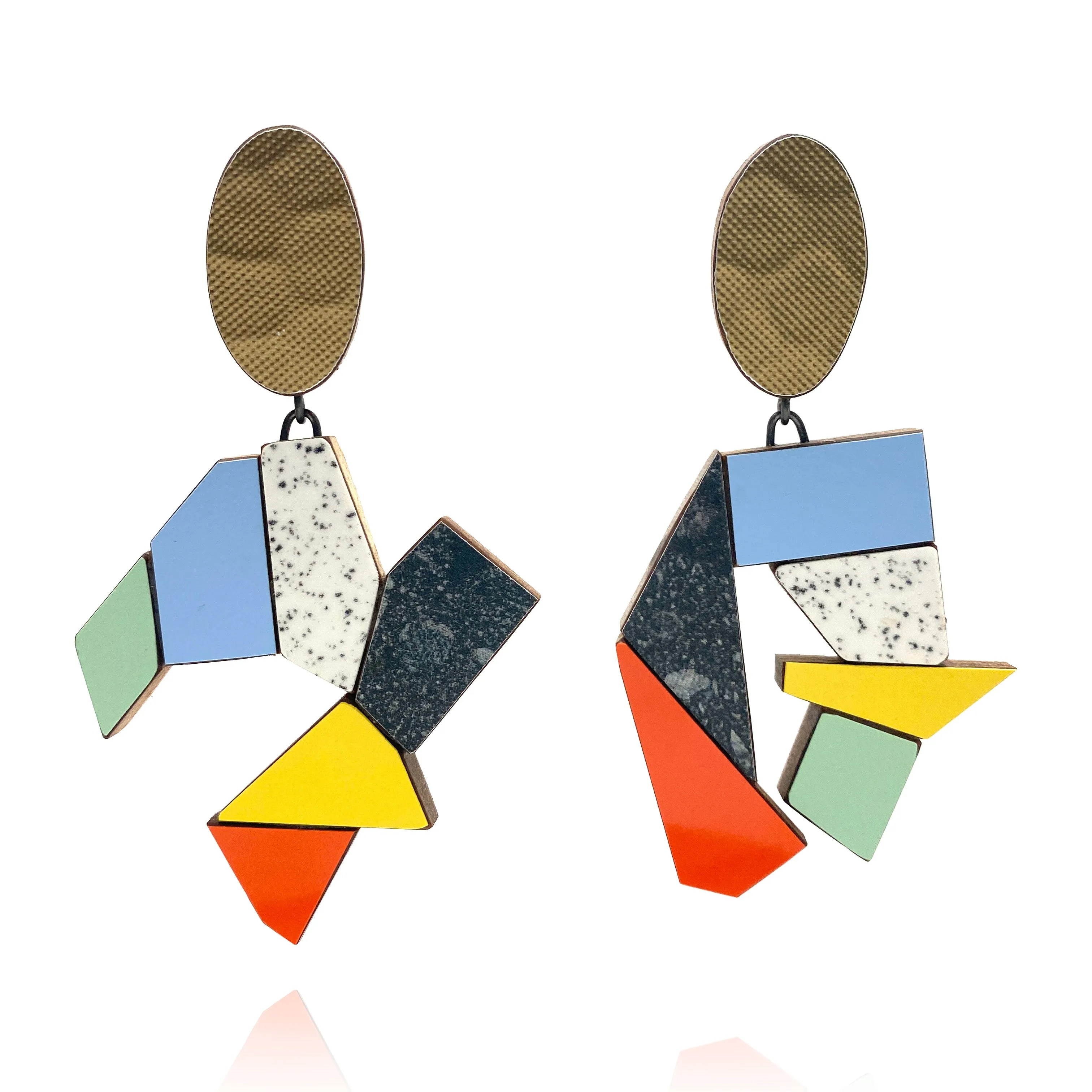 Geometric Earrings - Light Blue/Yellow/Red