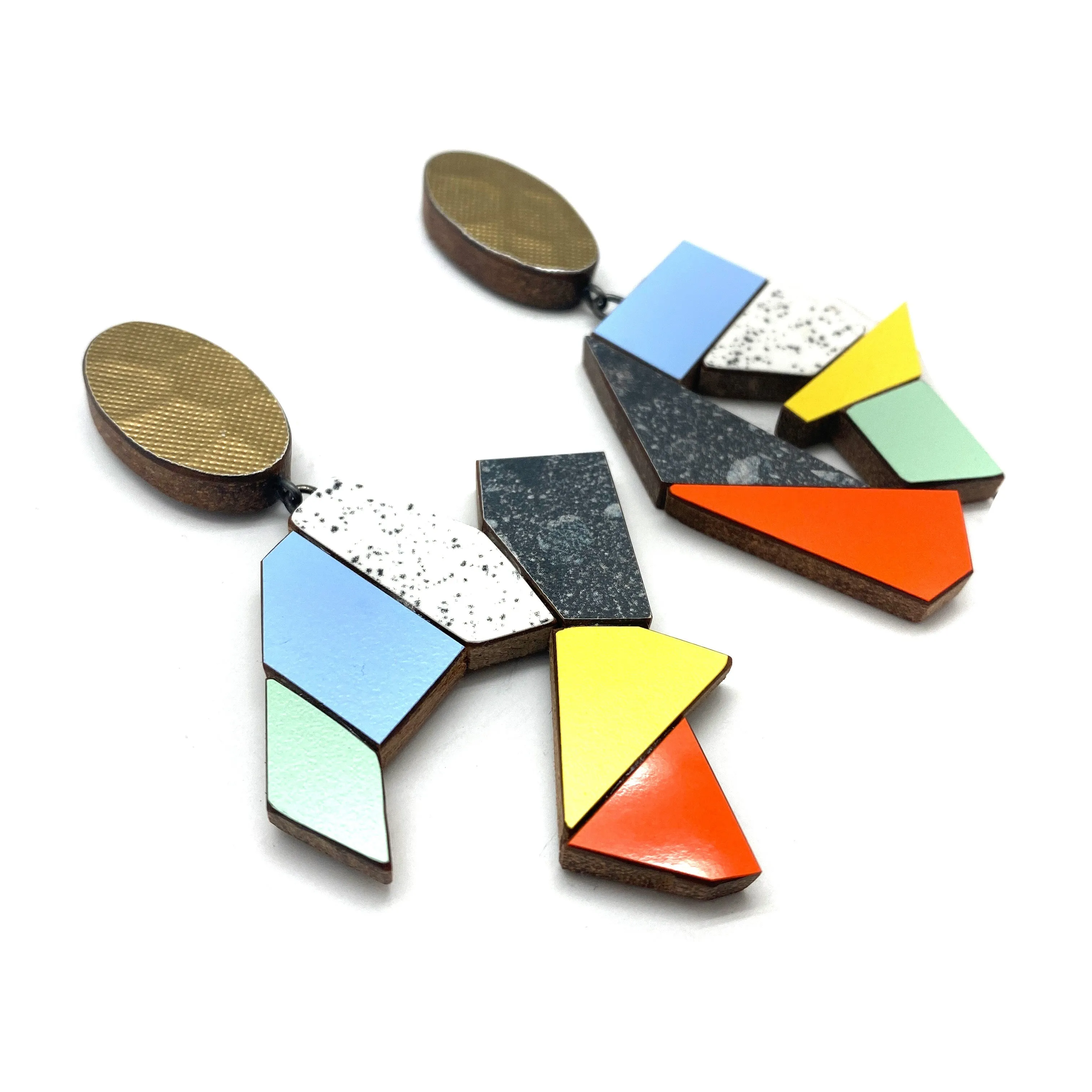 Geometric Earrings - Light Blue/Yellow/Red