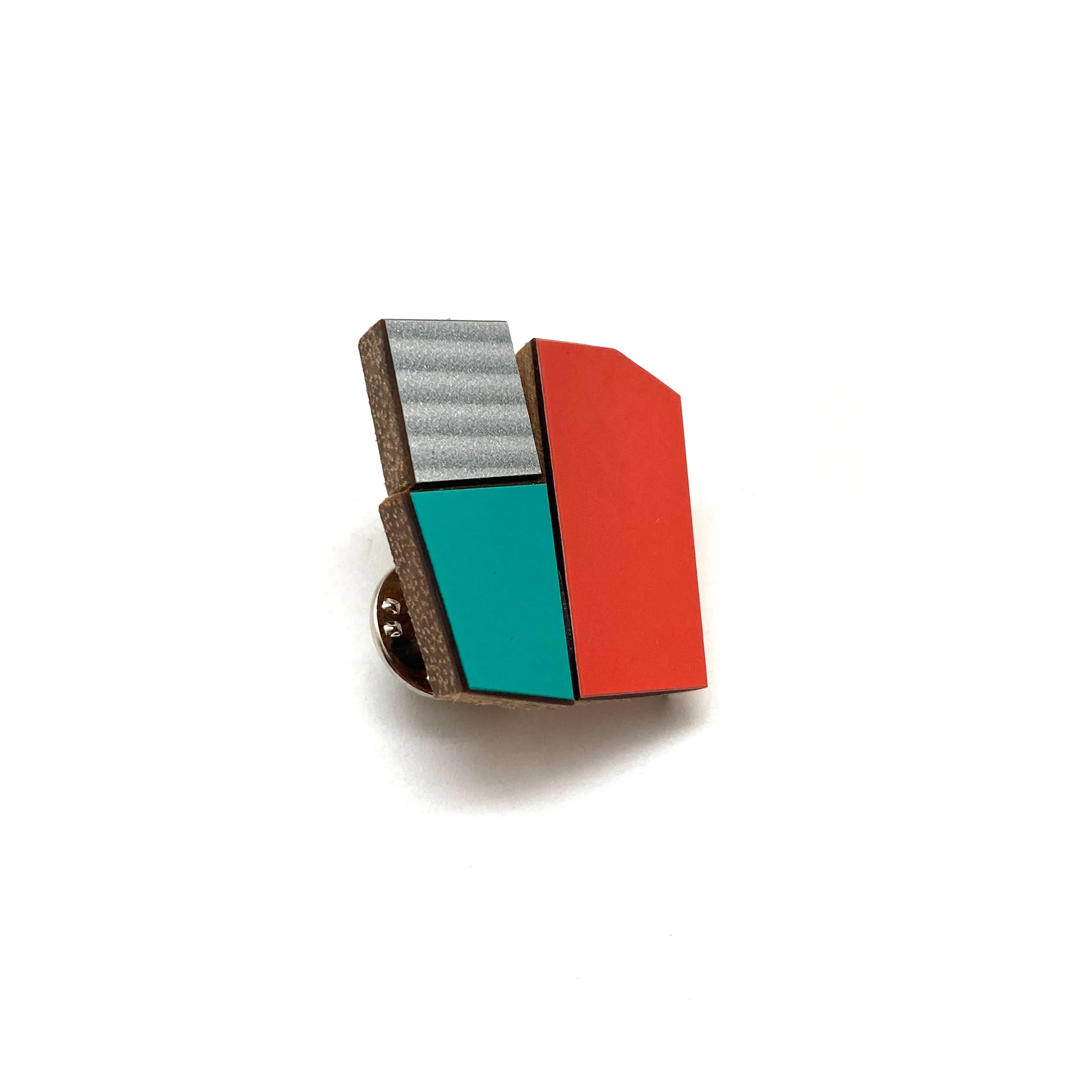 Geometric Pin - Silver, Teal and Orange