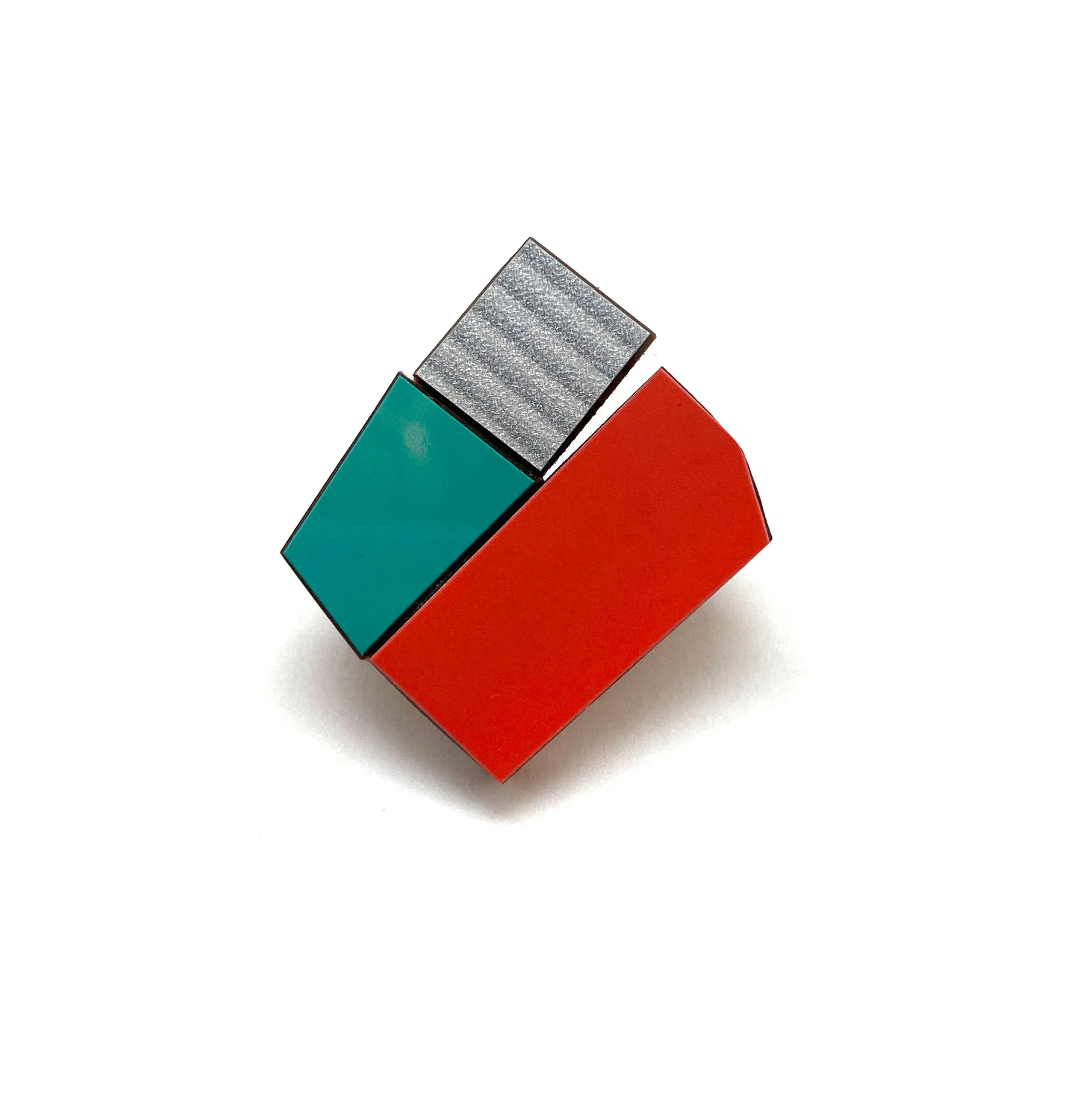 Geometric Pin - Silver, Teal and Orange