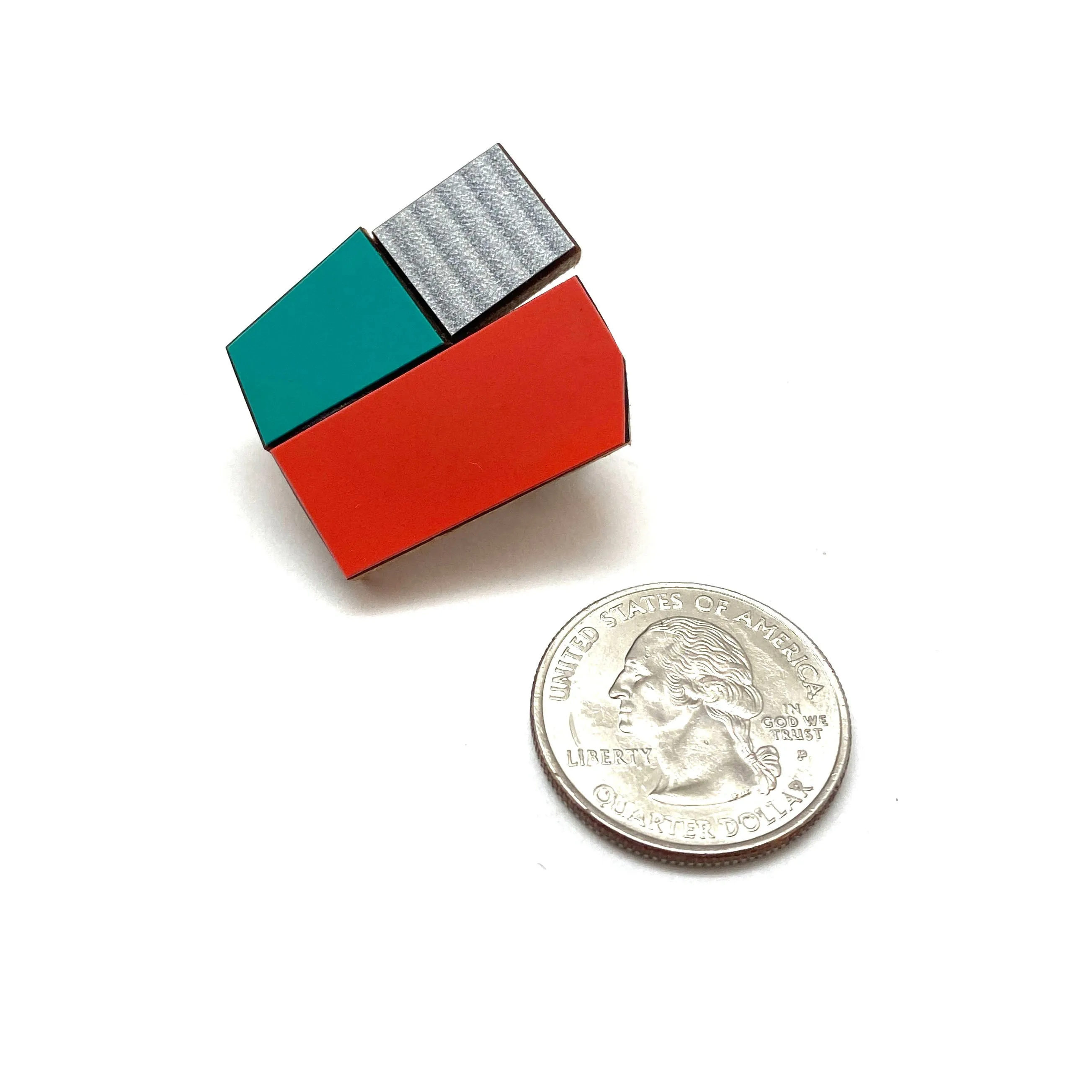 Geometric Pin - Silver, Teal and Orange