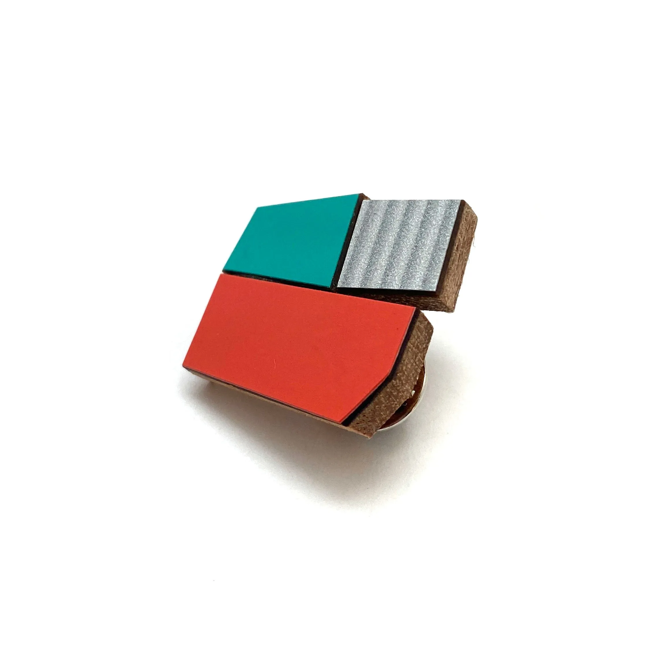 Geometric Pin - Silver, Teal and Orange