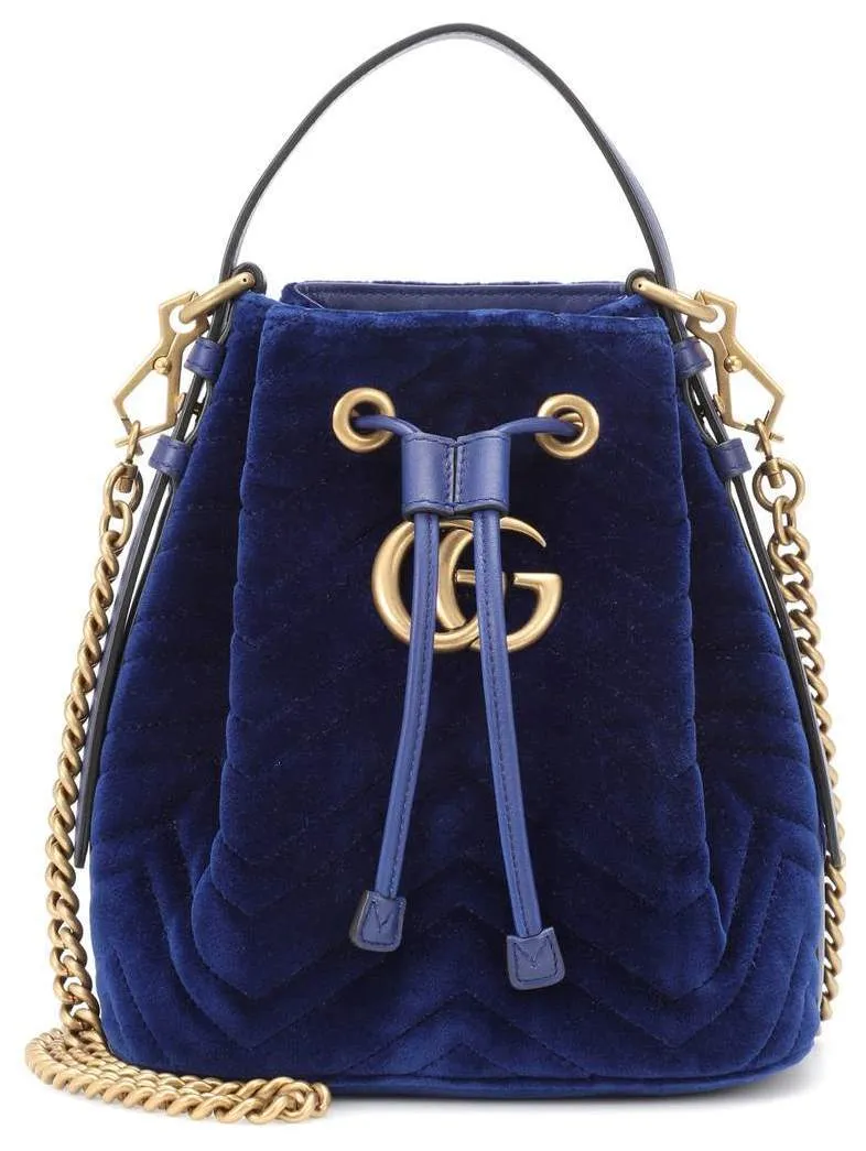 GG Marmont Velvet Bucket Bag - Blue, Black, Red