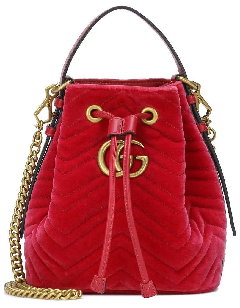 GG Marmont Velvet Bucket Bag - Blue, Black, Red