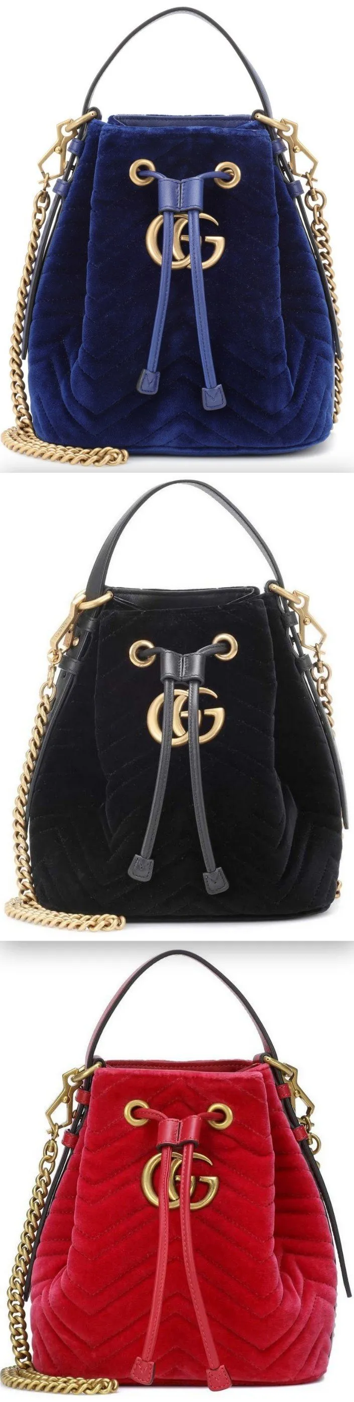 GG Marmont Velvet Bucket Bag - Blue, Black, Red