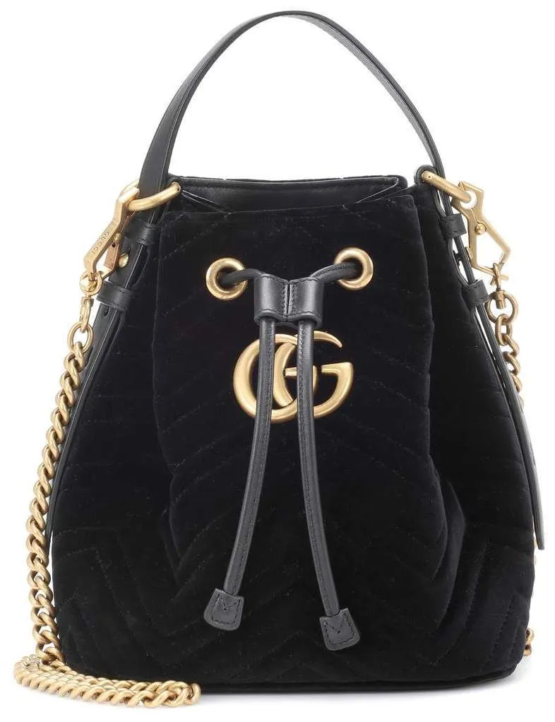 GG Marmont Velvet Bucket Bag - Blue, Black, Red