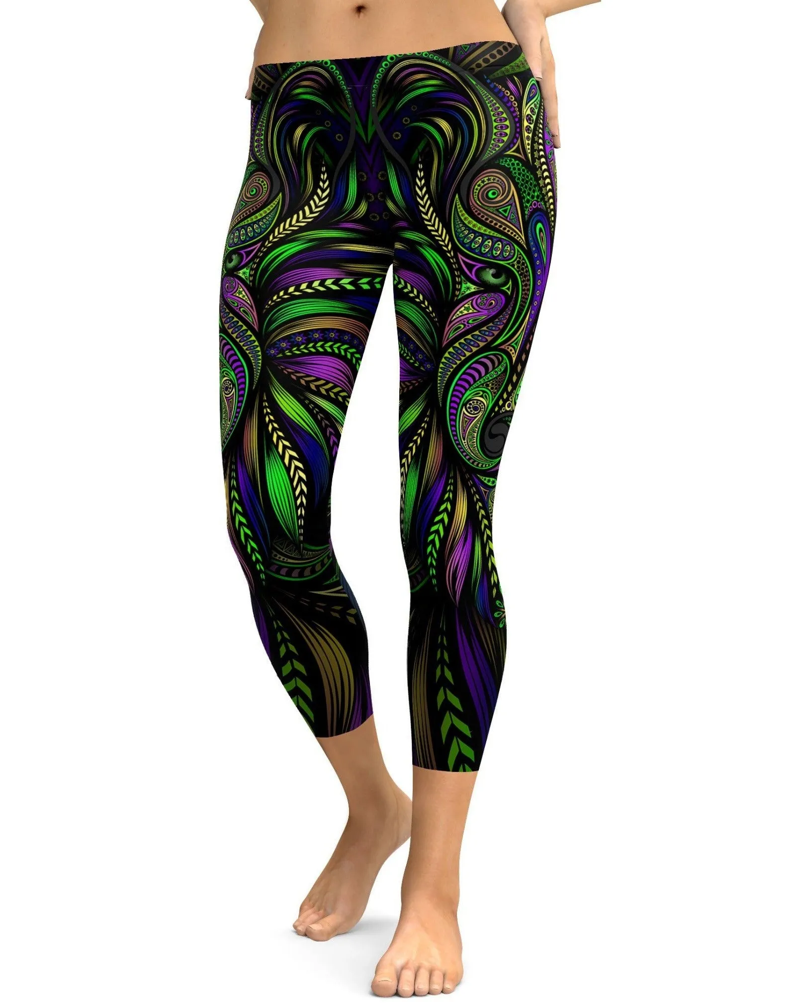 Green Colorful Wolf Capris