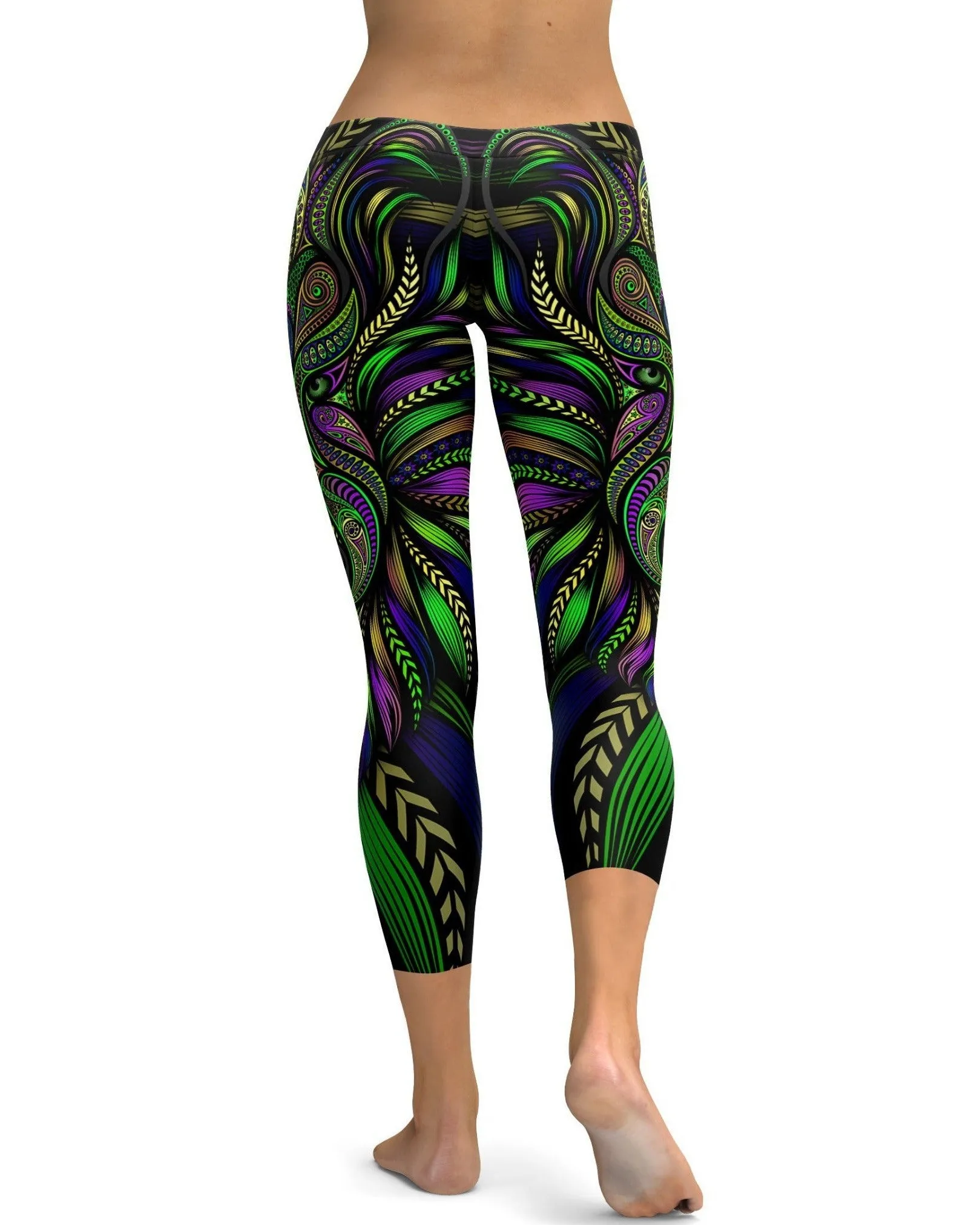 Green Colorful Wolf Capris