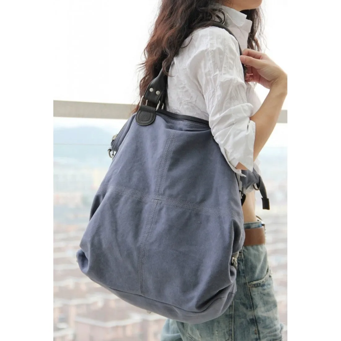 Große Schultertasche für Damen aus Segeltuch. Canvas Tote navyblau