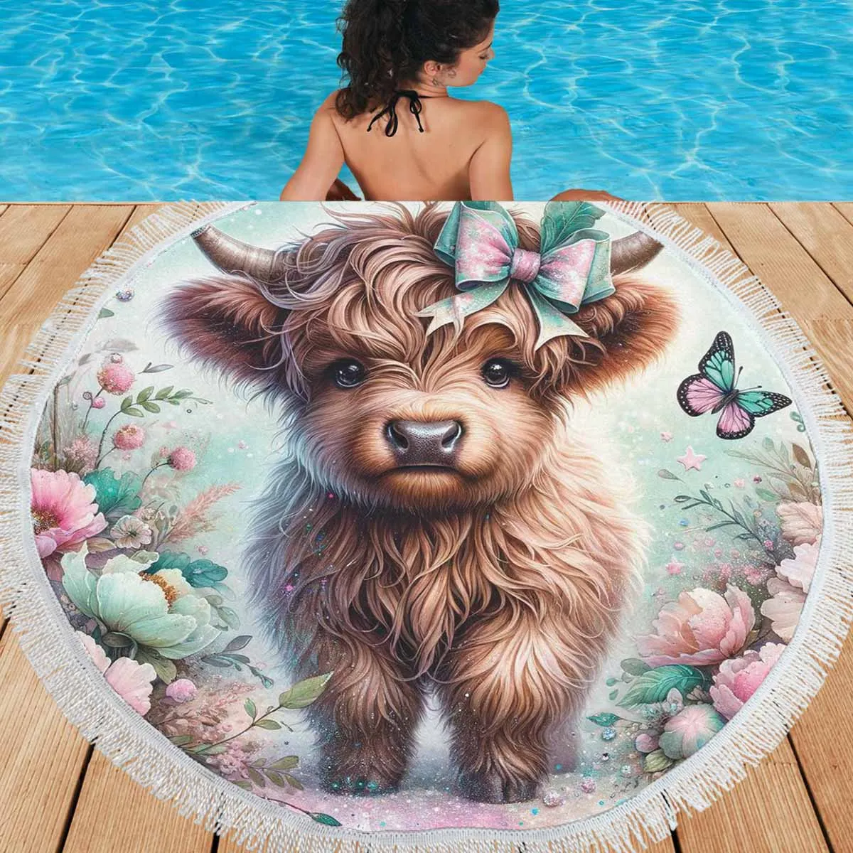 Higland Cow Awd1418  Circular Beach Shawl 59"