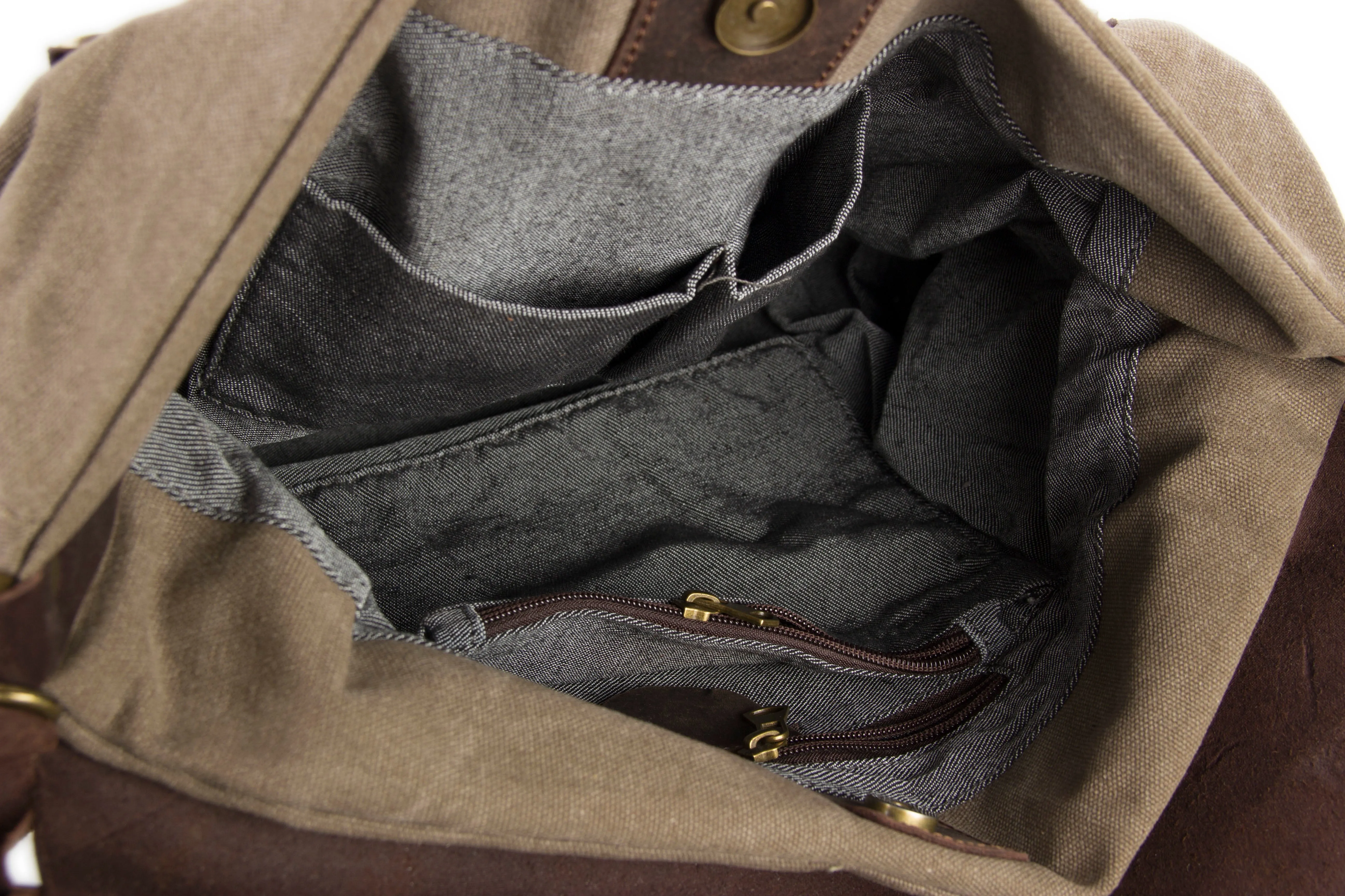 Hobo Damen Canvas und Leder Umhängetasche Schultertasche - braun