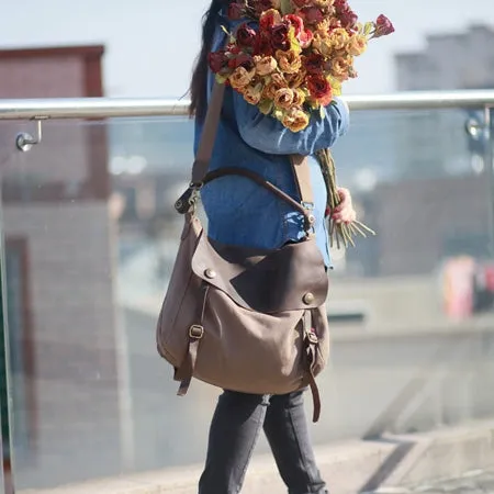 Hobo Damen Canvas und Leder Umhängetasche Schultertasche - braun