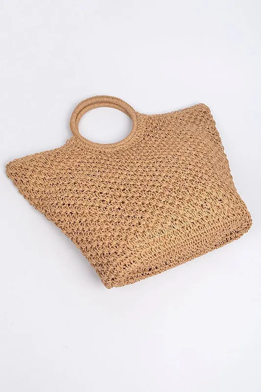 Khaki Straw Cross Basket Bag