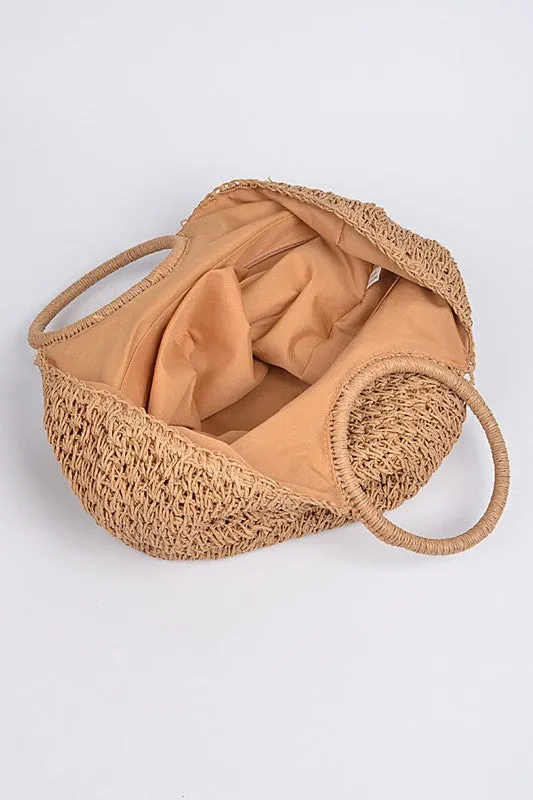 Khaki Straw Cross Basket Bag