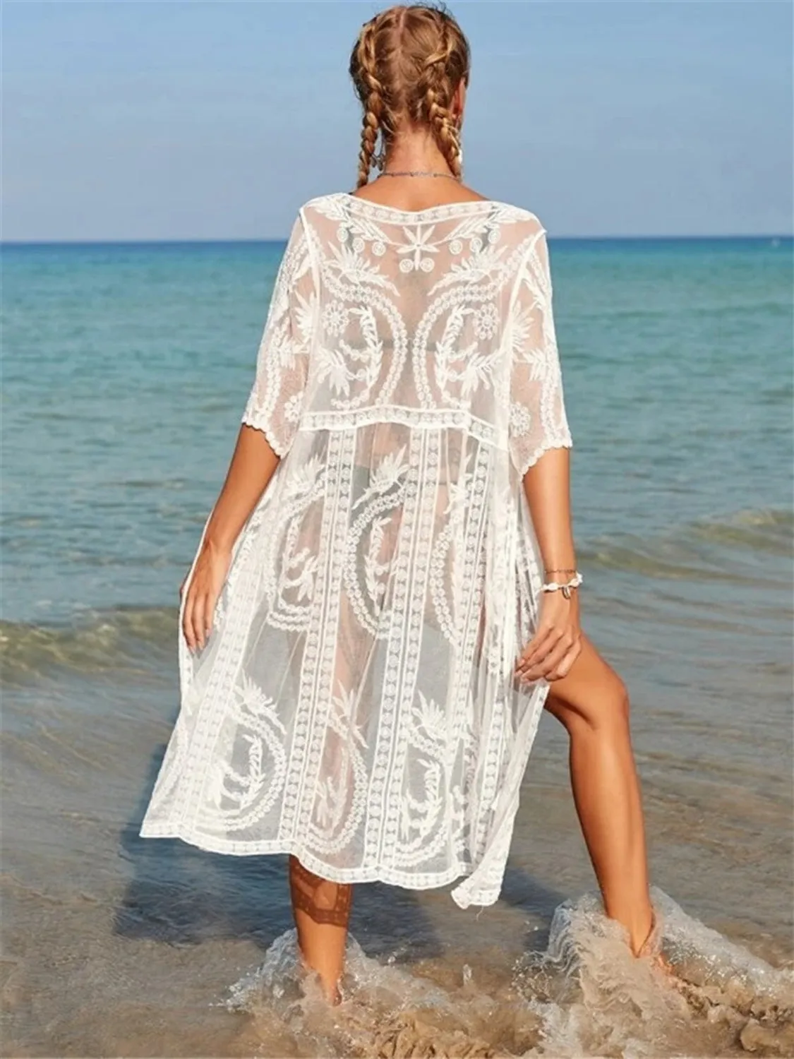 Lace Half Sleeve Beach Cover Up