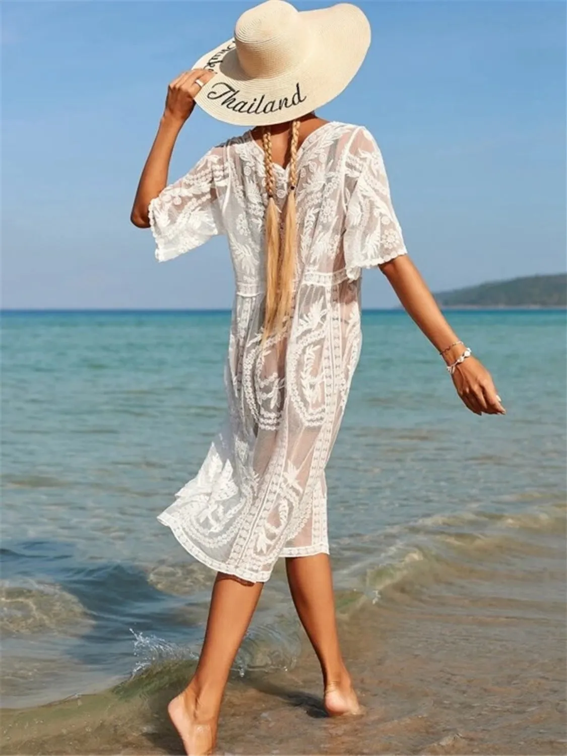 Lace Half Sleeve Beach Cover Up