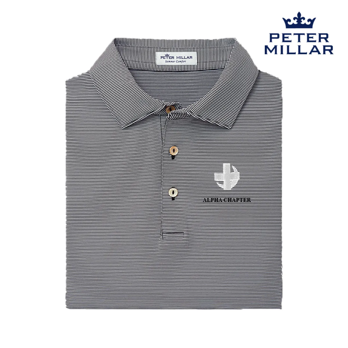 Lambda Chi Personalized Peter Millar Jubilee Stripe Stretch Jersey Polo with Symbol