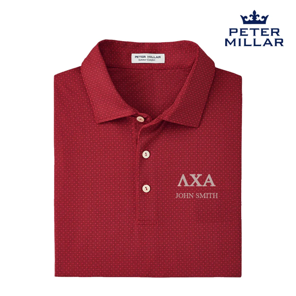 Lambda Chi Personalized Peter Millar Tesseract Patterned Polo With Greek Letters