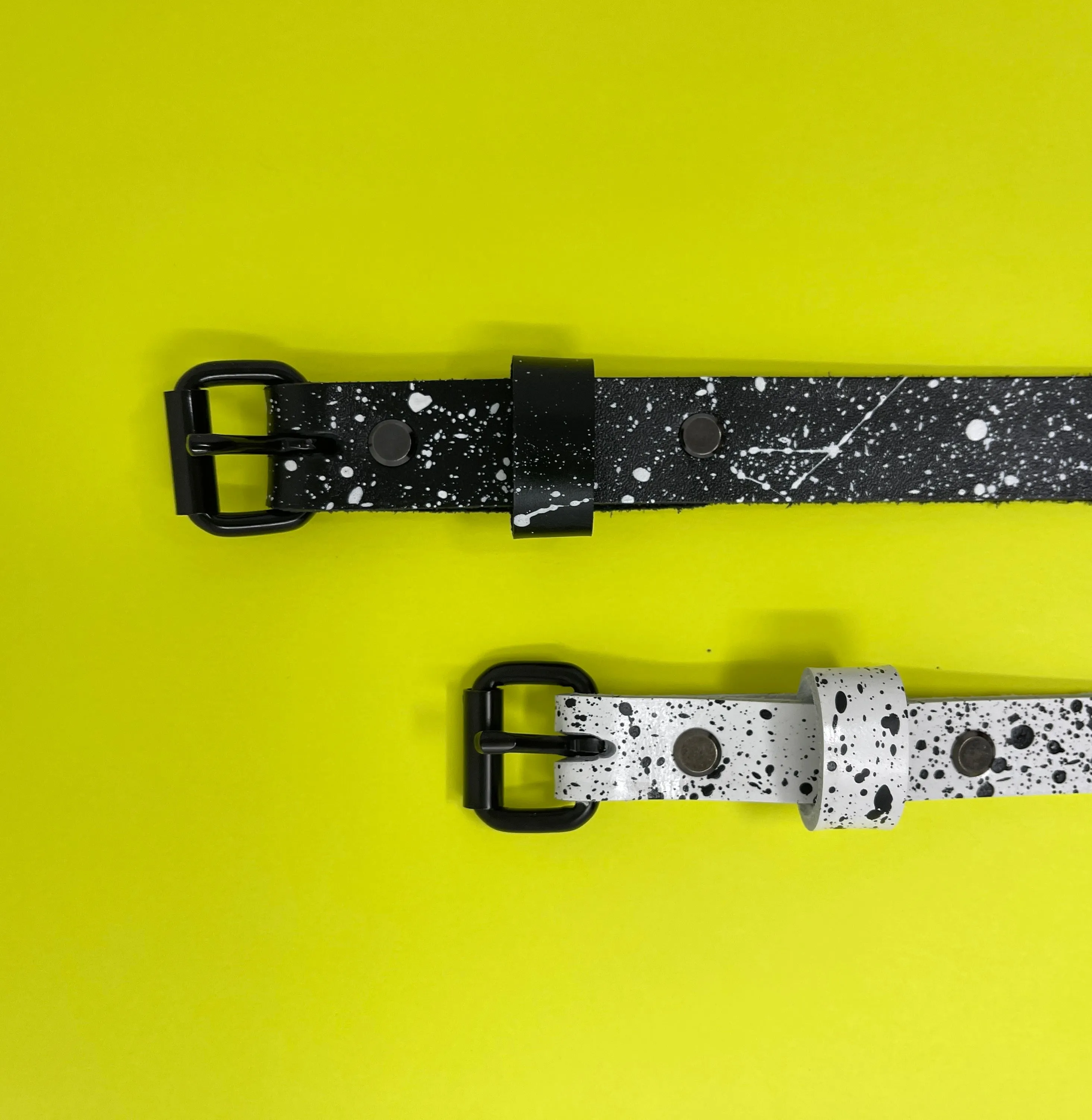 Le Belt 3/4" Classic Leather Belt - Le Splat Black/White Edition