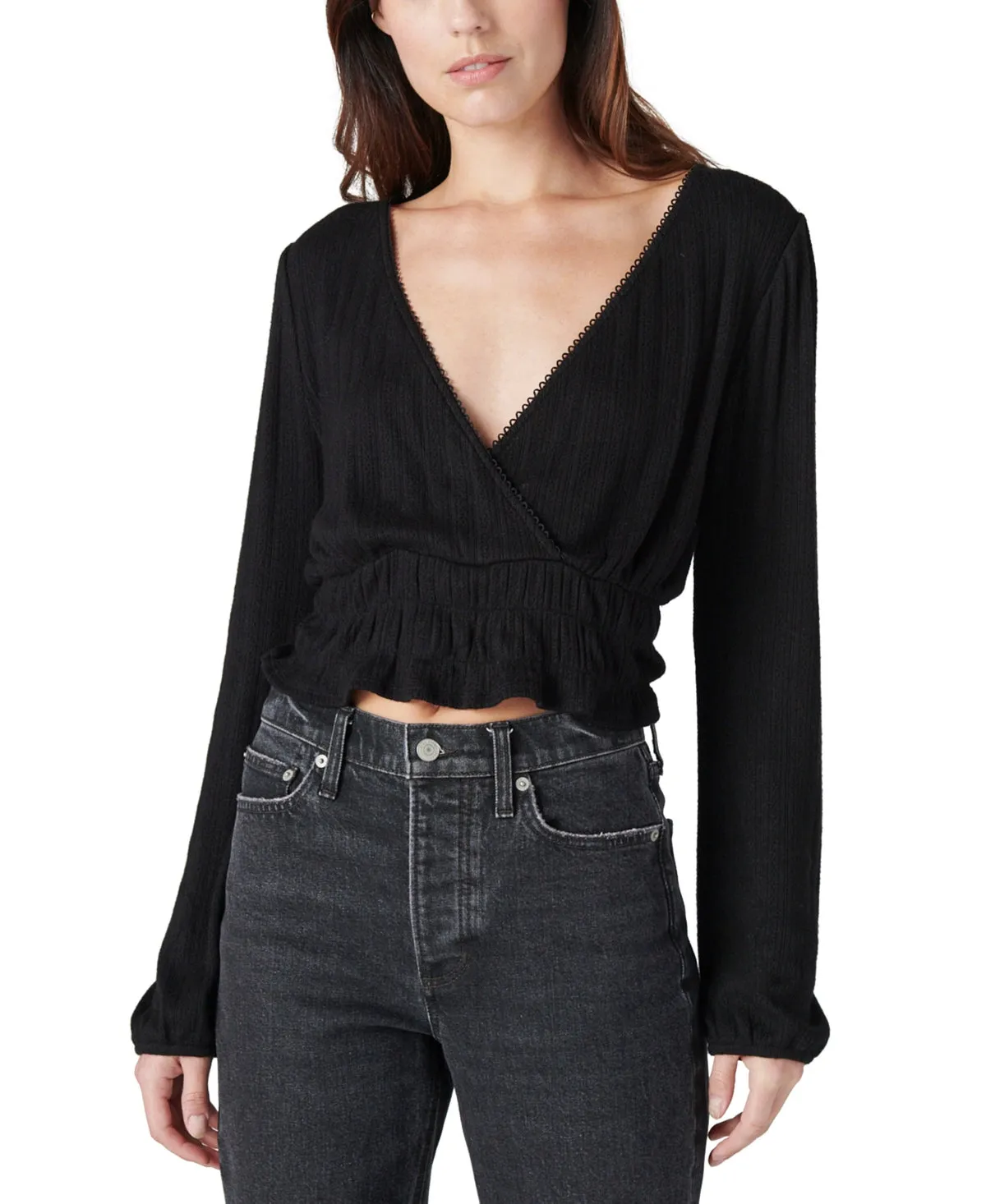 Lucky Brand Pointelle-Trim Surplice Top