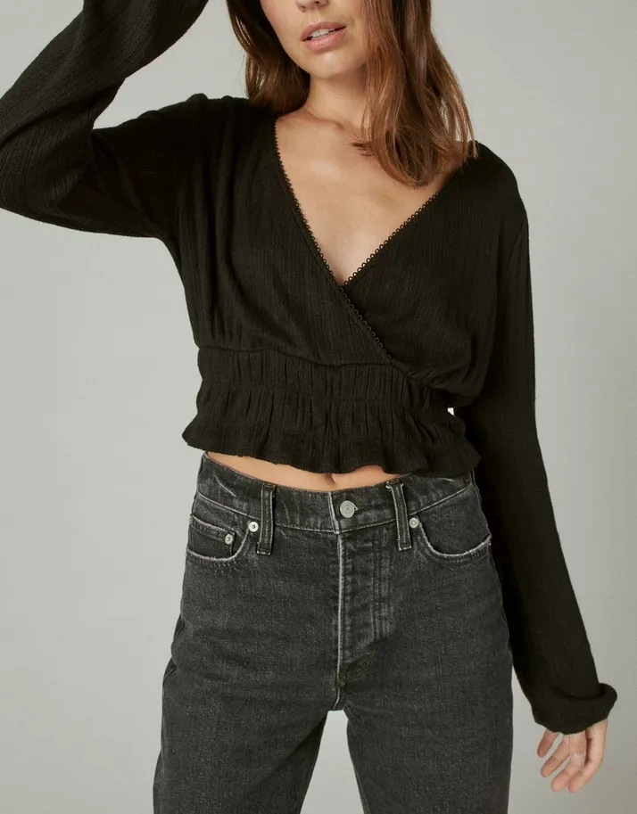 Lucky Brand Pointelle-Trim Surplice Top