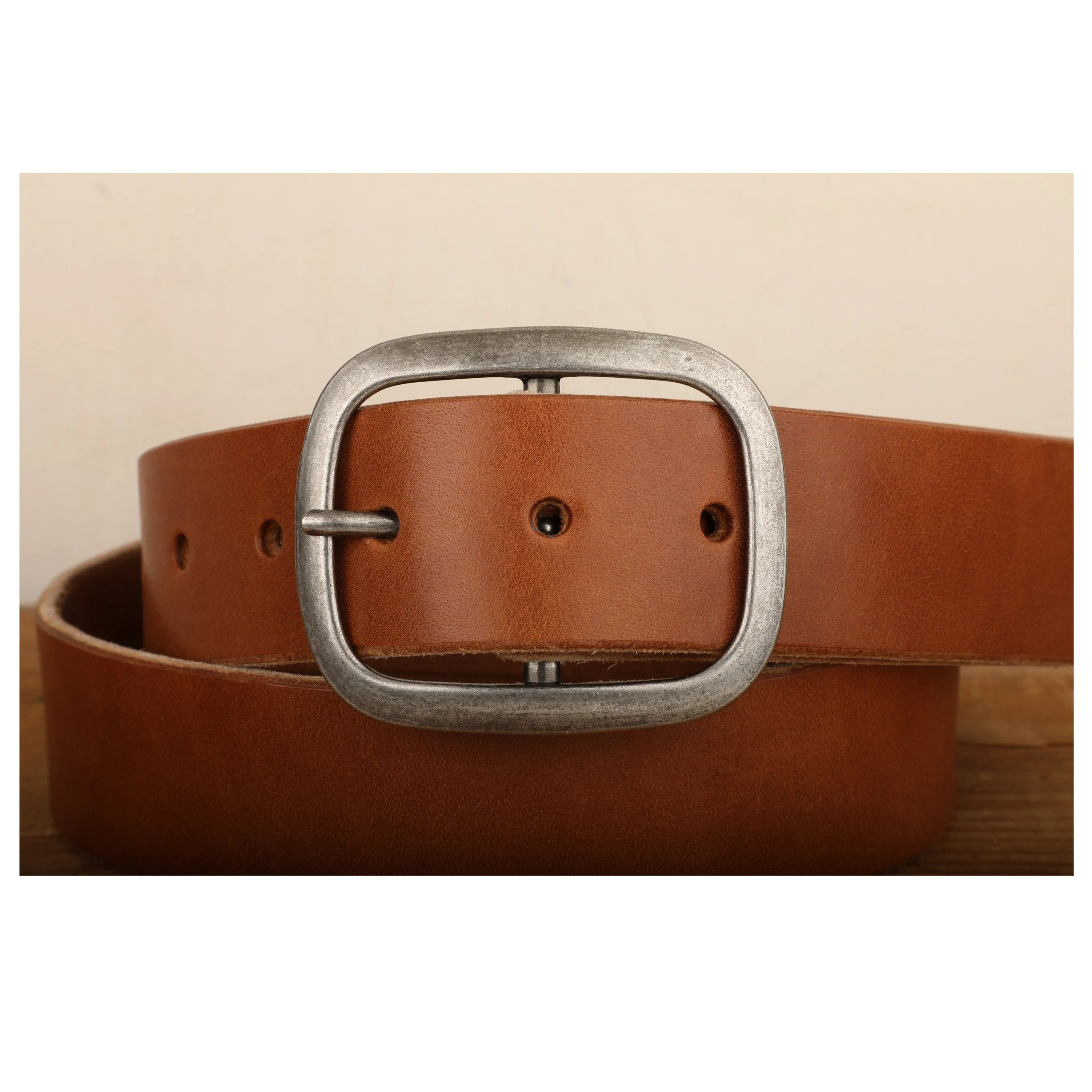 Medium Brown Bridle Leather Belt with Silver Buckle