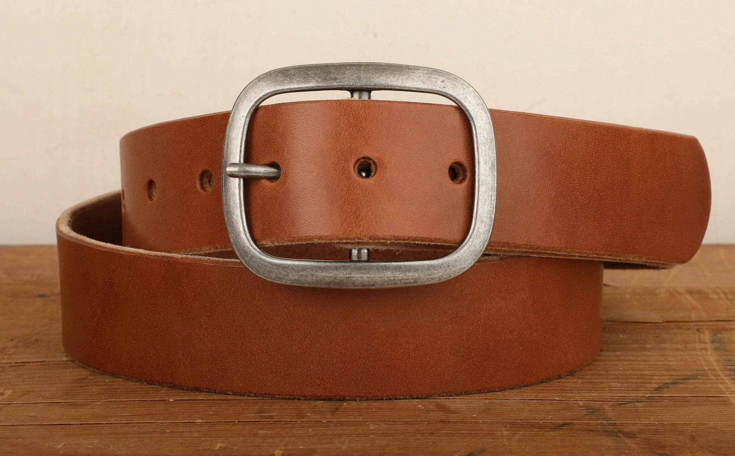 Medium Brown Bridle Leather Belt with Silver Buckle