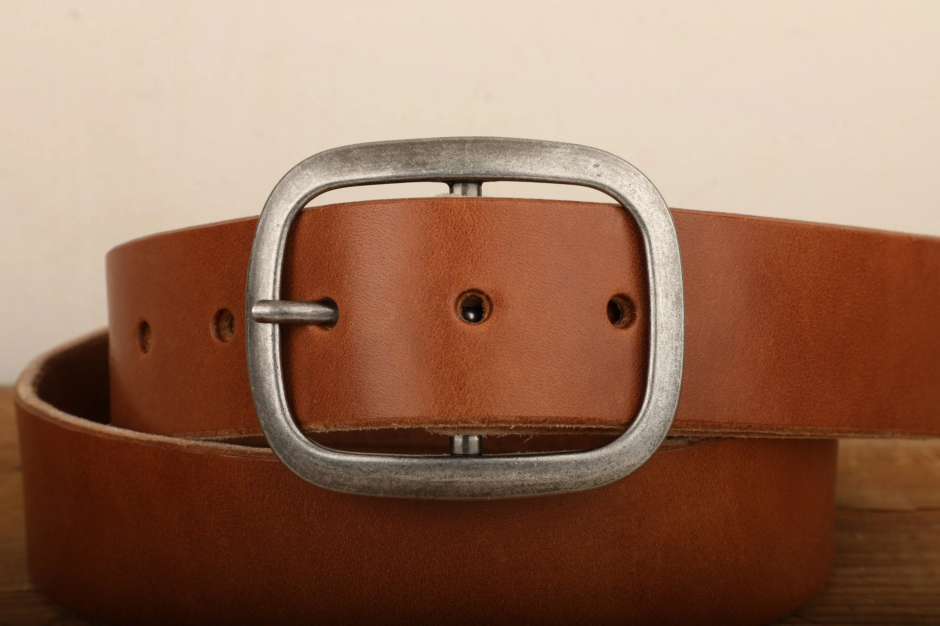 Medium Brown Bridle Leather Belt with Silver Buckle