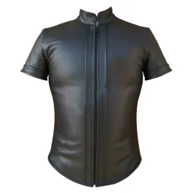 Men Real Leather Front Zip Closer Slim Fit Shirt