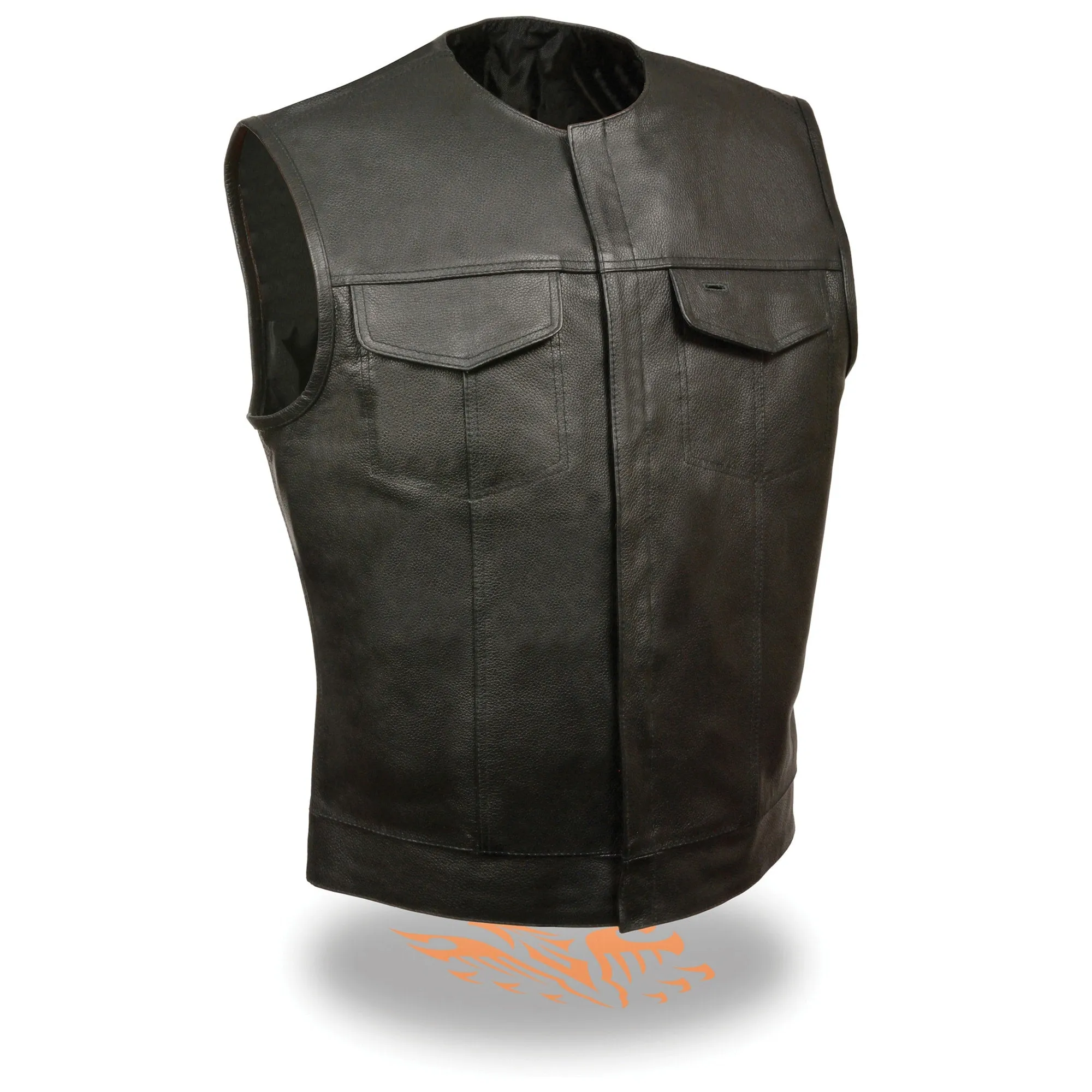 Men’s Black Collarless Concealed Snap Club Style Vest