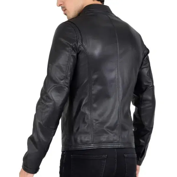 Men's Real Lamb Genuine Leather Black Slim Fit Biker Jacket