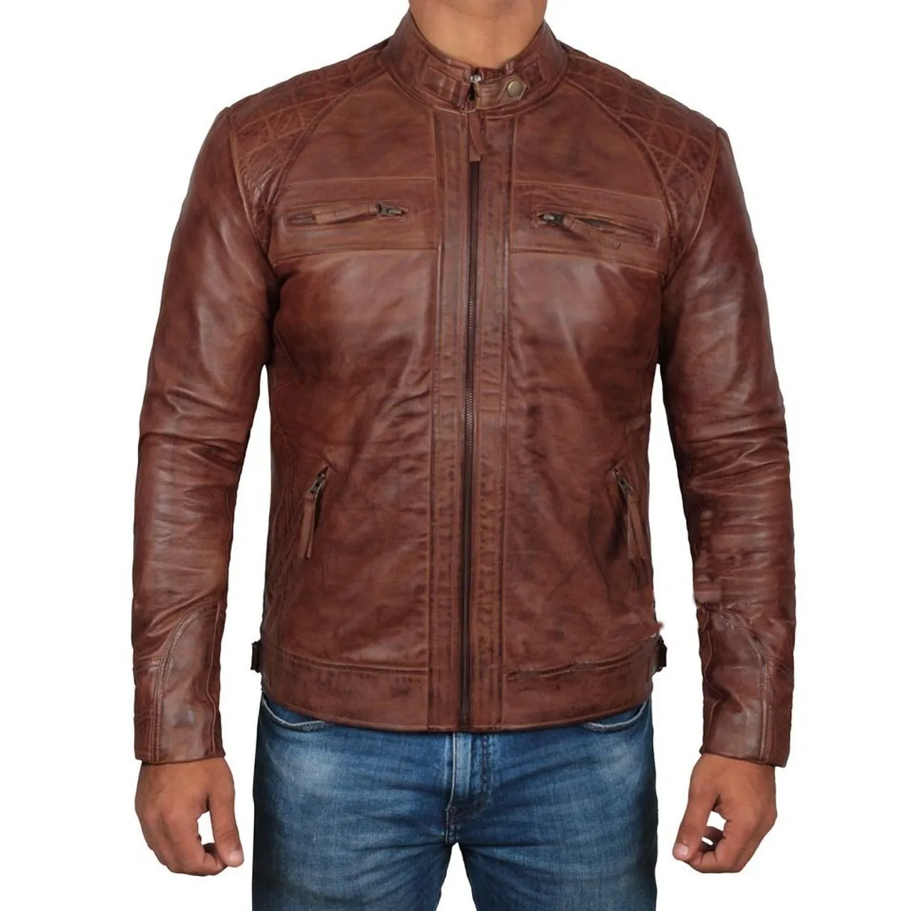 Motorcycle Quilted Fitted Dark Brown Leather Jacket