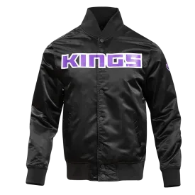 NBA SACRAMENTO KINGS TEAM BIG LOGO MEN'S SATIN JACKET (BLACK)