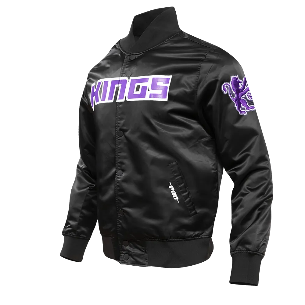 NBA SACRAMENTO KINGS TEAM BIG LOGO MEN'S SATIN JACKET (BLACK)