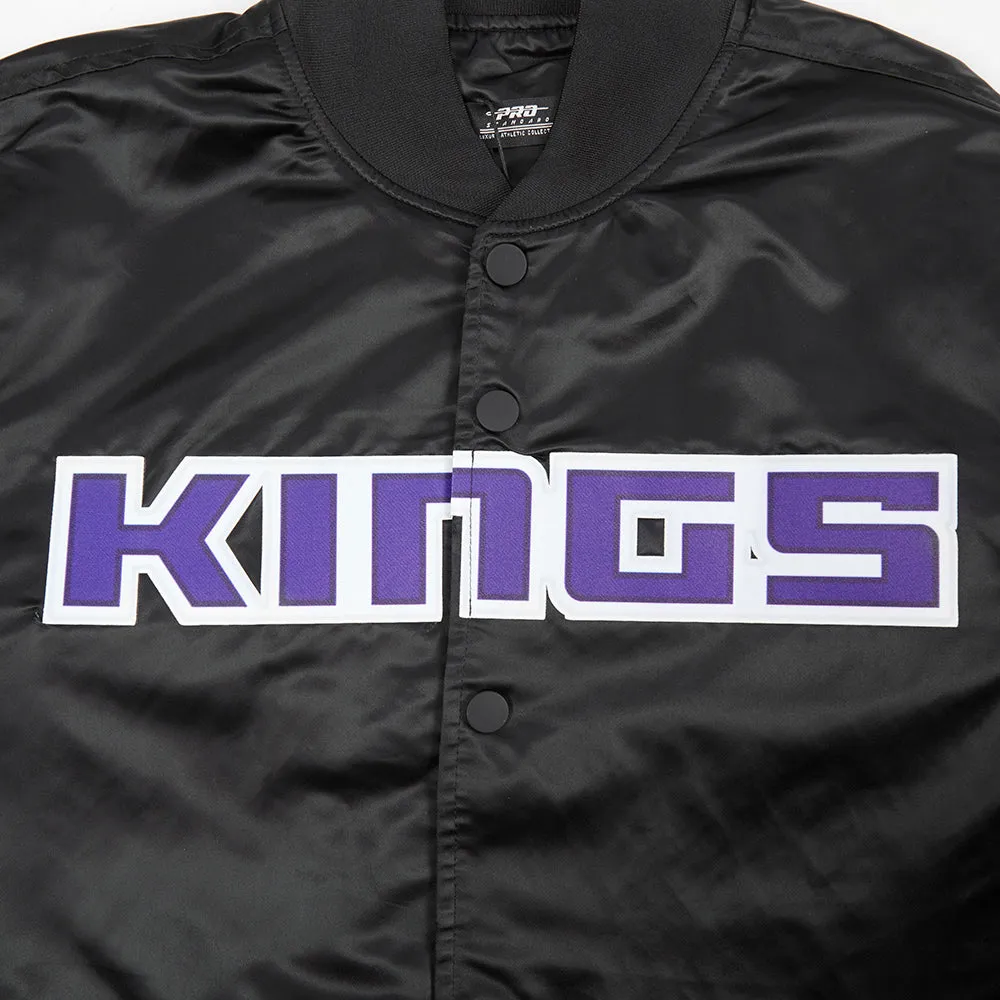 NBA SACRAMENTO KINGS TEAM BIG LOGO MEN'S SATIN JACKET (BLACK)