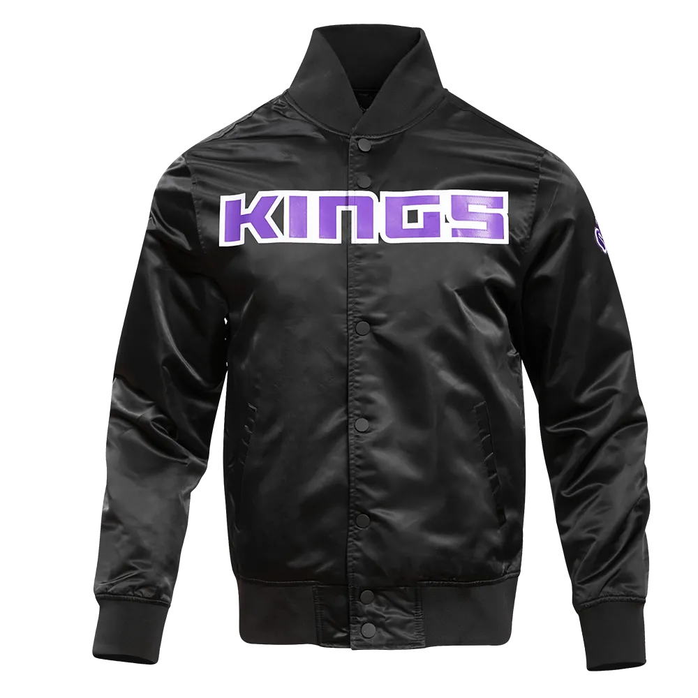 NBA SACRAMENTO KINGS TEAM BIG LOGO MEN'S SATIN JACKET (BLACK)