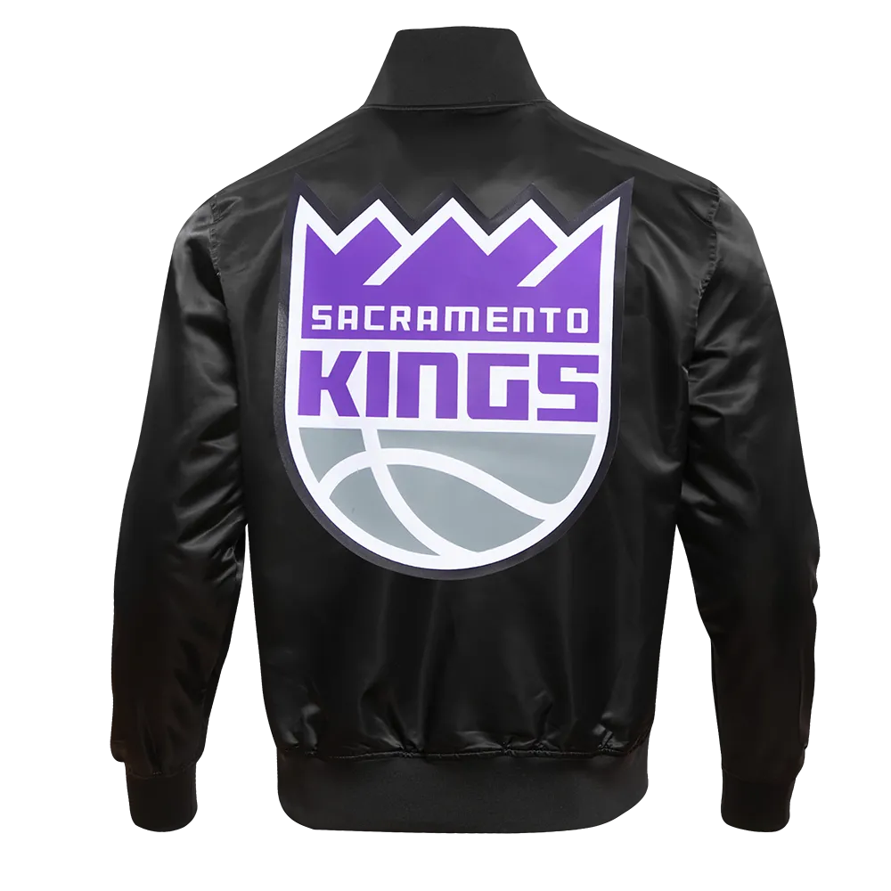 NBA SACRAMENTO KINGS TEAM BIG LOGO MEN'S SATIN JACKET (BLACK)