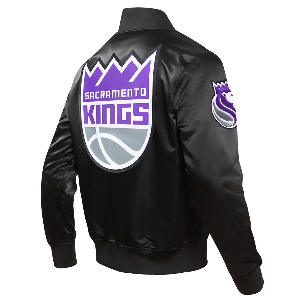 NBA SACRAMENTO KINGS TEAM BIG LOGO MEN'S SATIN JACKET (BLACK)