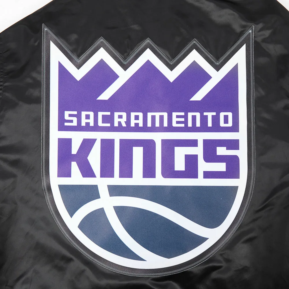 NBA SACRAMENTO KINGS TEAM BIG LOGO MEN'S SATIN JACKET (BLACK)