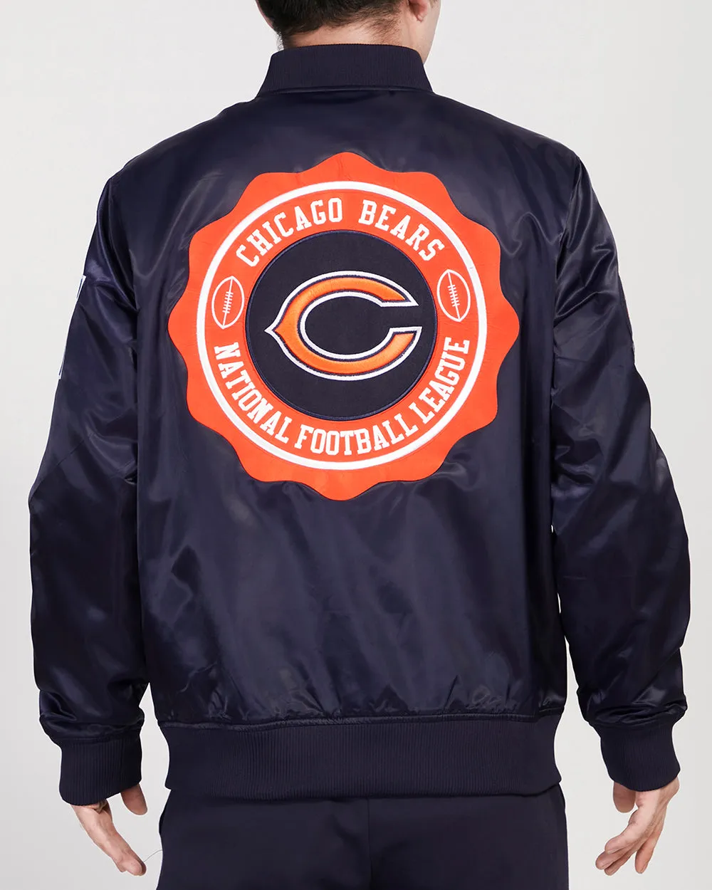 NFL CHICAGO BEARS CREST EMBLEM MEN'S SATIN JACKET (MIDNIGHT NAVY)