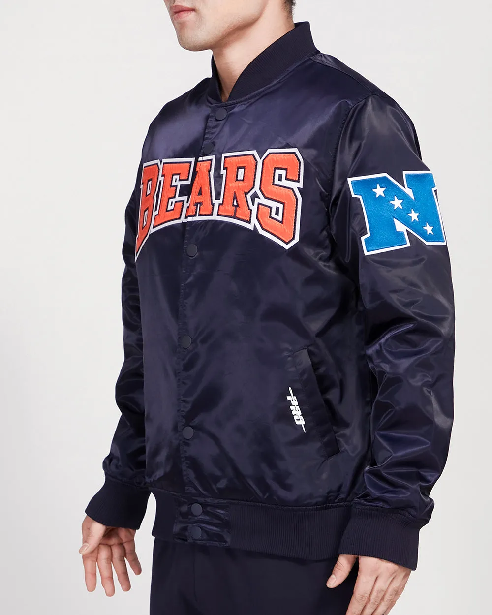 NFL CHICAGO BEARS CREST EMBLEM MEN'S SATIN JACKET (MIDNIGHT NAVY)