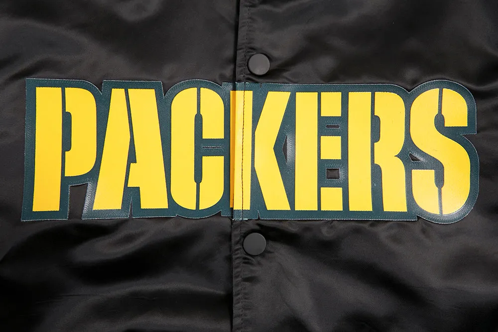 NFL GREEN BAY PACKERS BIG LOGO MEN'S SATIN JACKET (BLACK)